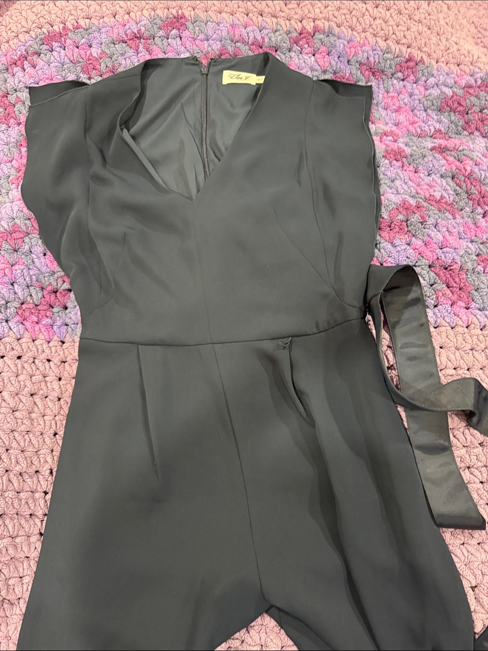 Eliza J Black V-Neck Jumpsuit with Side Tie